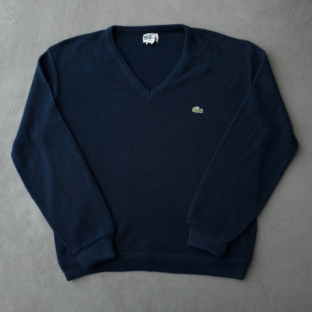 Vintage 70s Izod Lacoste Navy V-neck Sweater M Orlon Acrylic